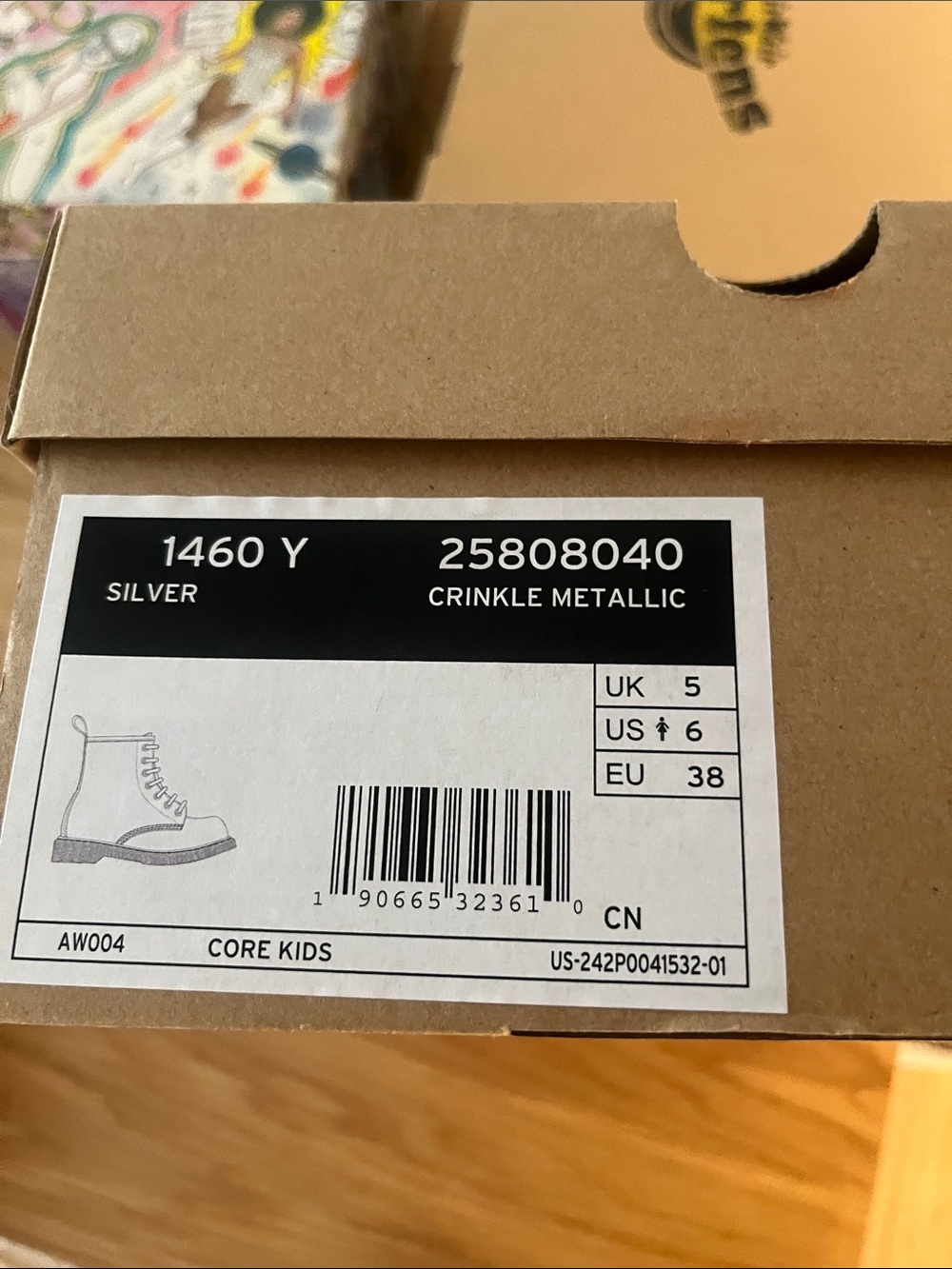 Dr. Martens Silver Crinkle Metallic 1460 Y Kids Ankle Boots